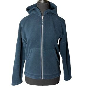 MEC Navy Blue Polartec Classic Fleece Zip Up Hooded Sweater Zipper Pockets XS/S
